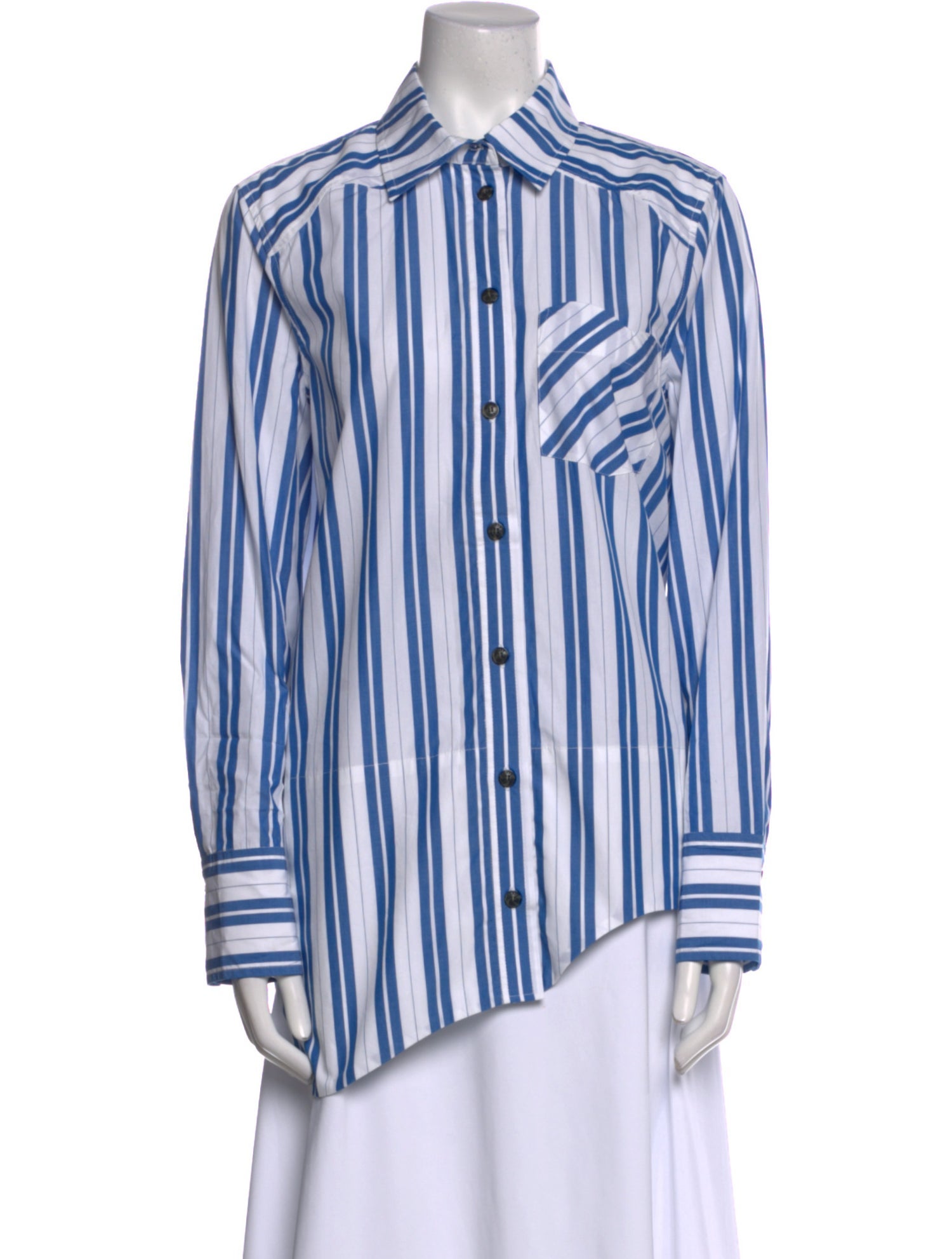 Ganni Striped Long Sleeve Button-Up Top w/ Tags