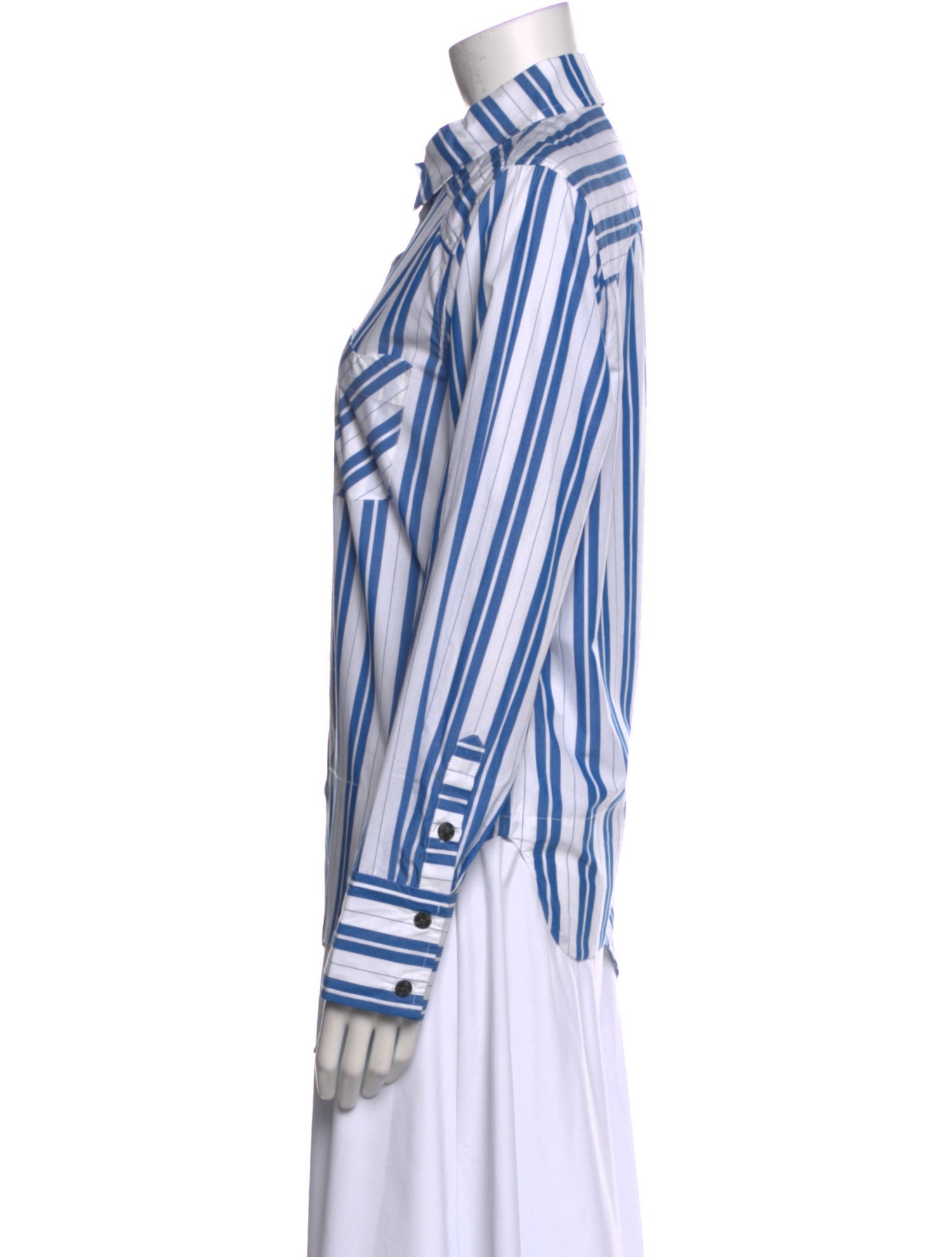 Ganni Striped Long Sleeve Button-Up Top w/ Tags