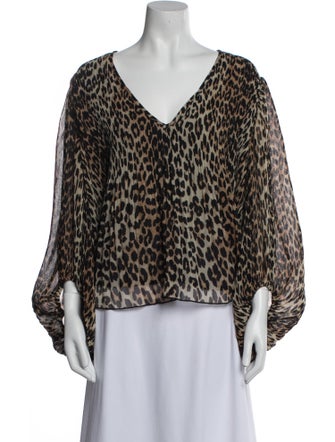 Ganni Animal Print V-Neck Blouse