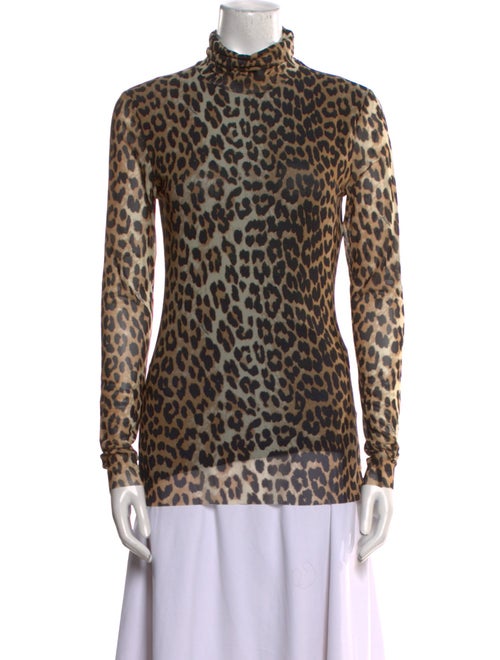 Ganni Animal Print Mock Neck Top