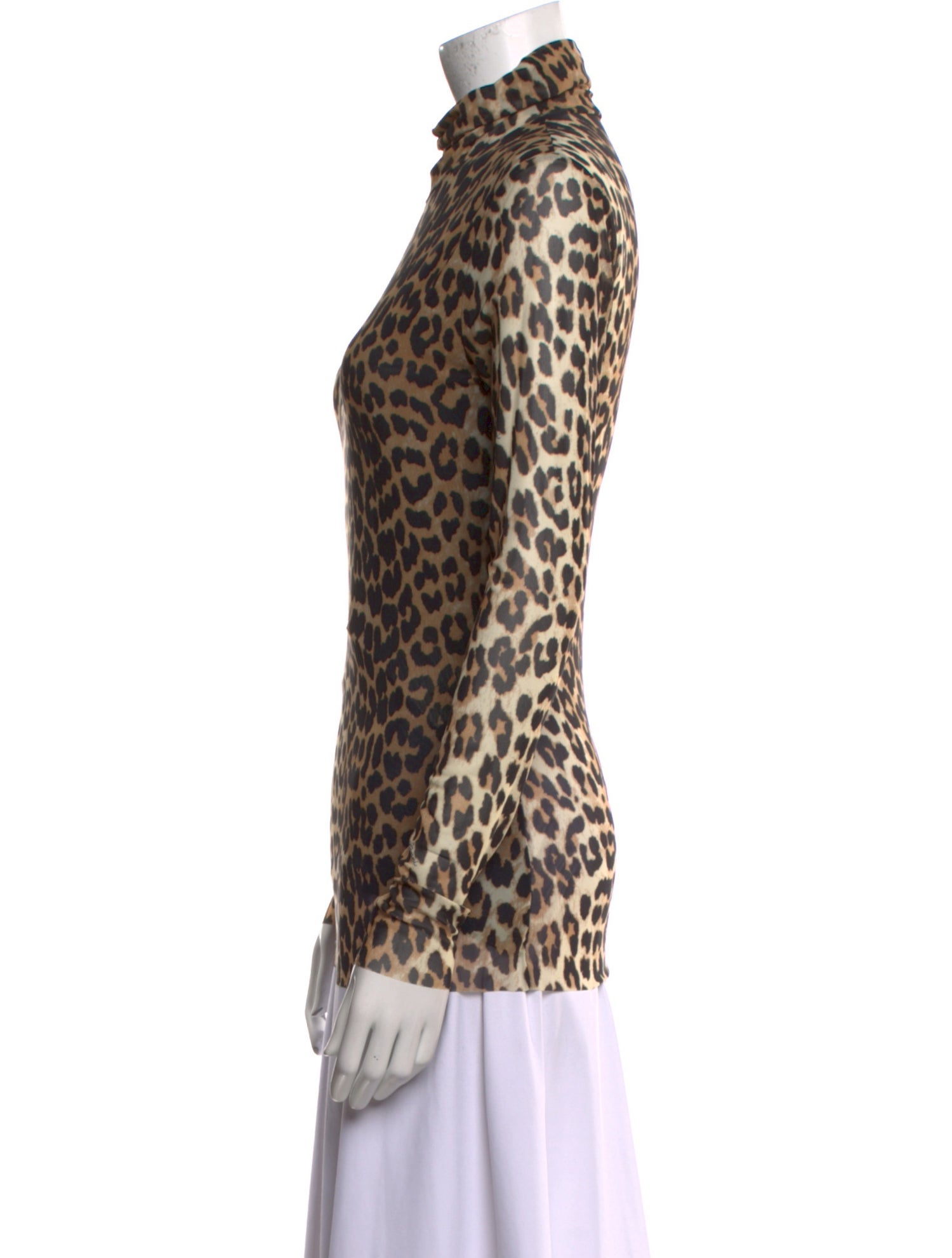 Ganni Animal Print Mock Neck Top
