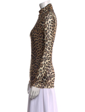 Ganni Animal Print Mock Neck Top