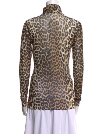 Ganni Animal Print Mock Neck Top