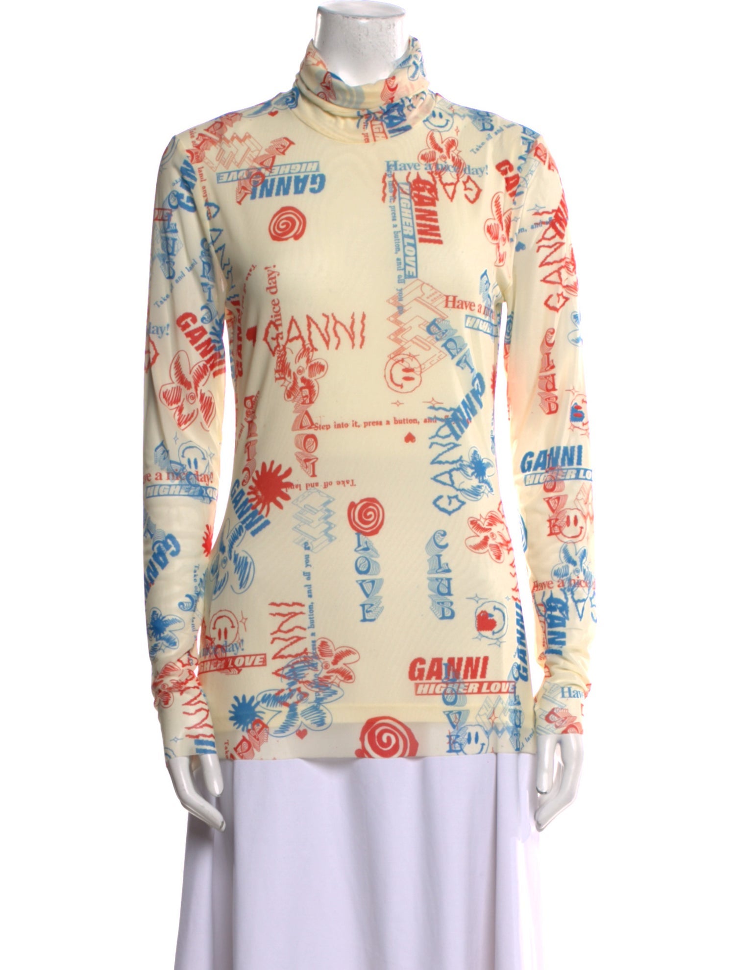 Ganni Printed Mock Neck Top