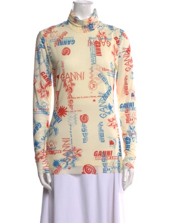 Ganni Printed Mock Neck Top