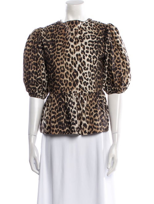 Ganni Animal Print Bateau Neckline Blouse