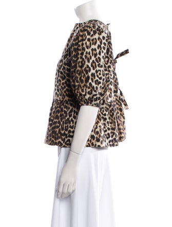 Ganni Animal Print Bateau Neckline Blouse