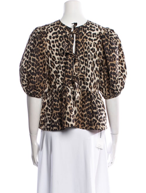 Ganni Animal Print Bateau Neckline Blouse