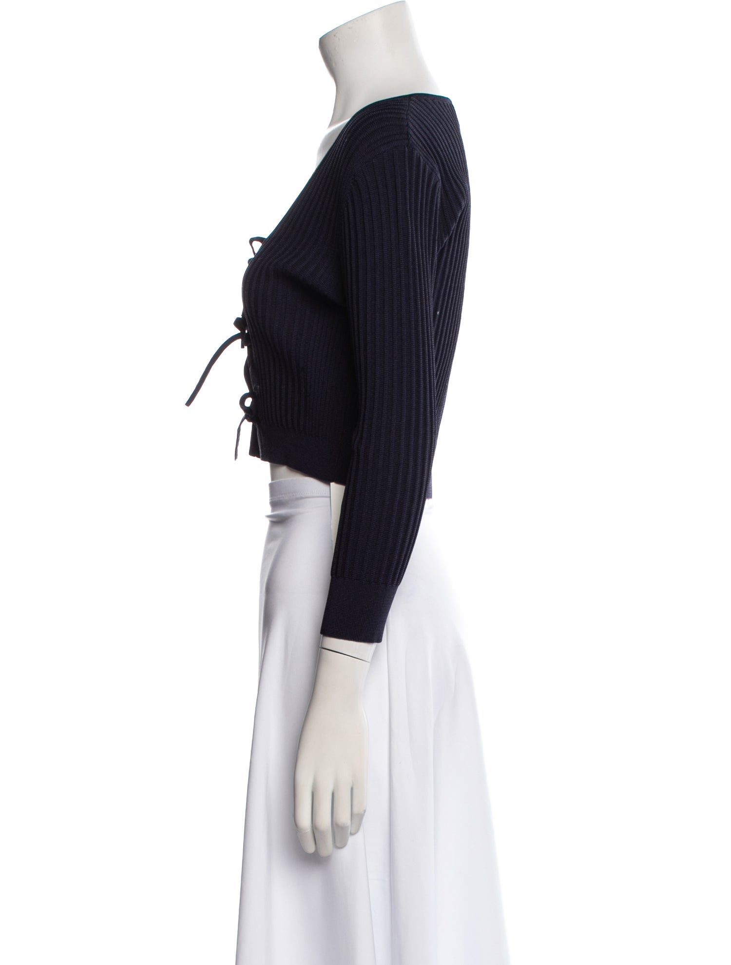 Ganni Tie Neck Three-Quarter Sleeve Crop Top