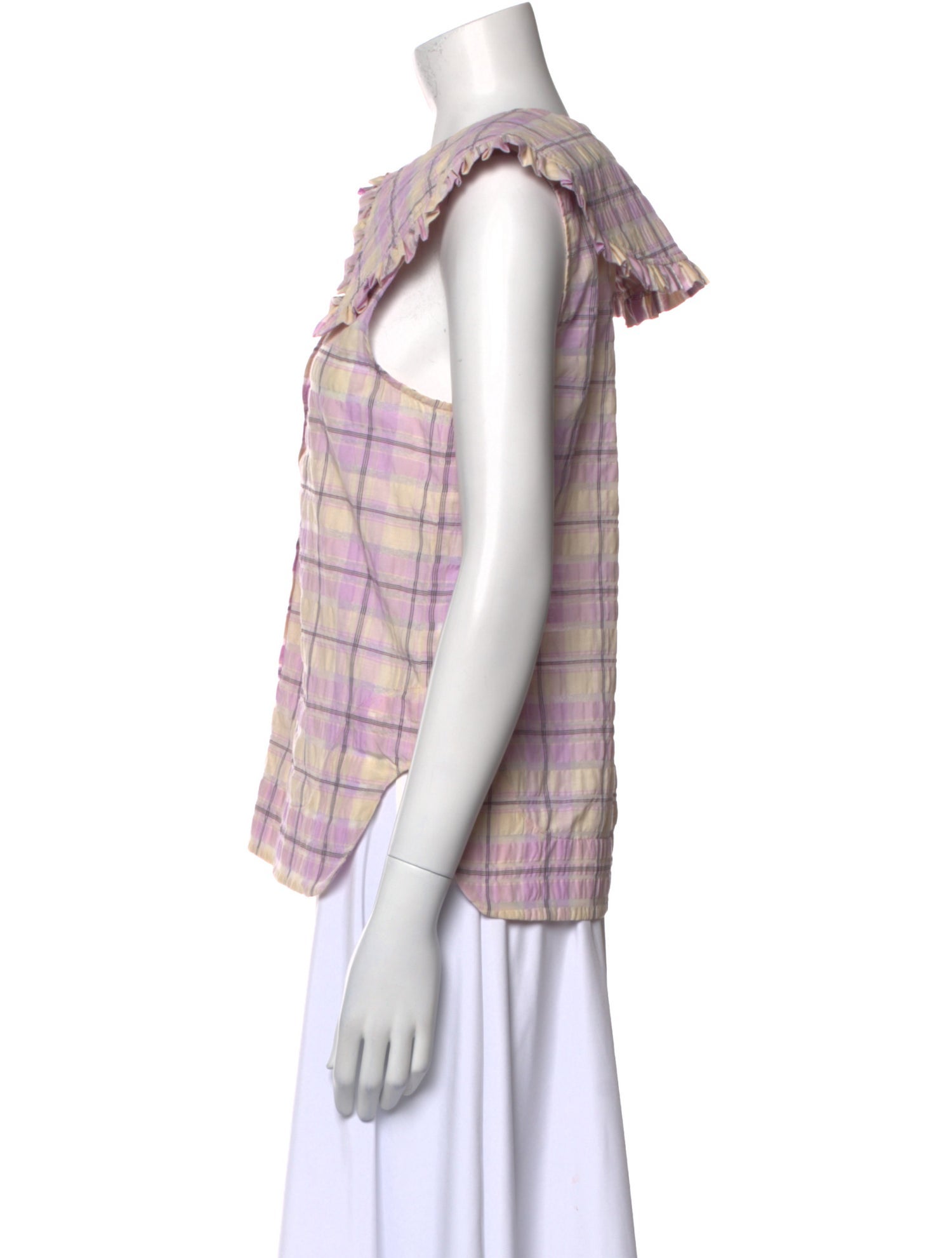 Ganni Plaid Print Crew Neck Blouse w/ Tags