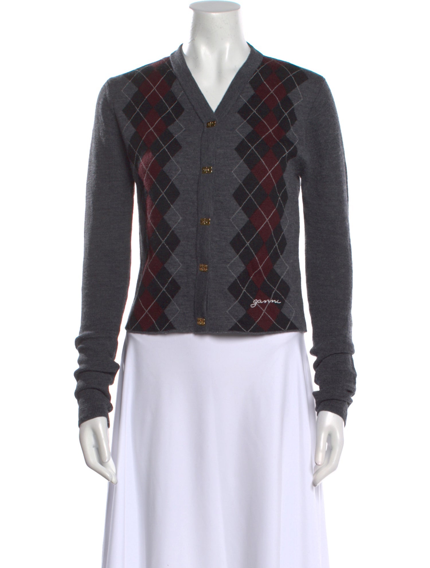 Ganni Wool Plaid Print Sweater