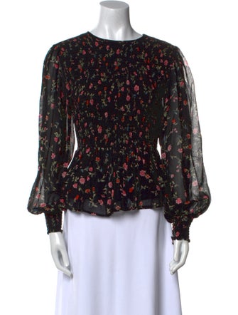 Ganni Floral Print Scoop Neck Blouse