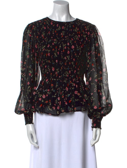 Ganni Floral Print Scoop Neck Blouse