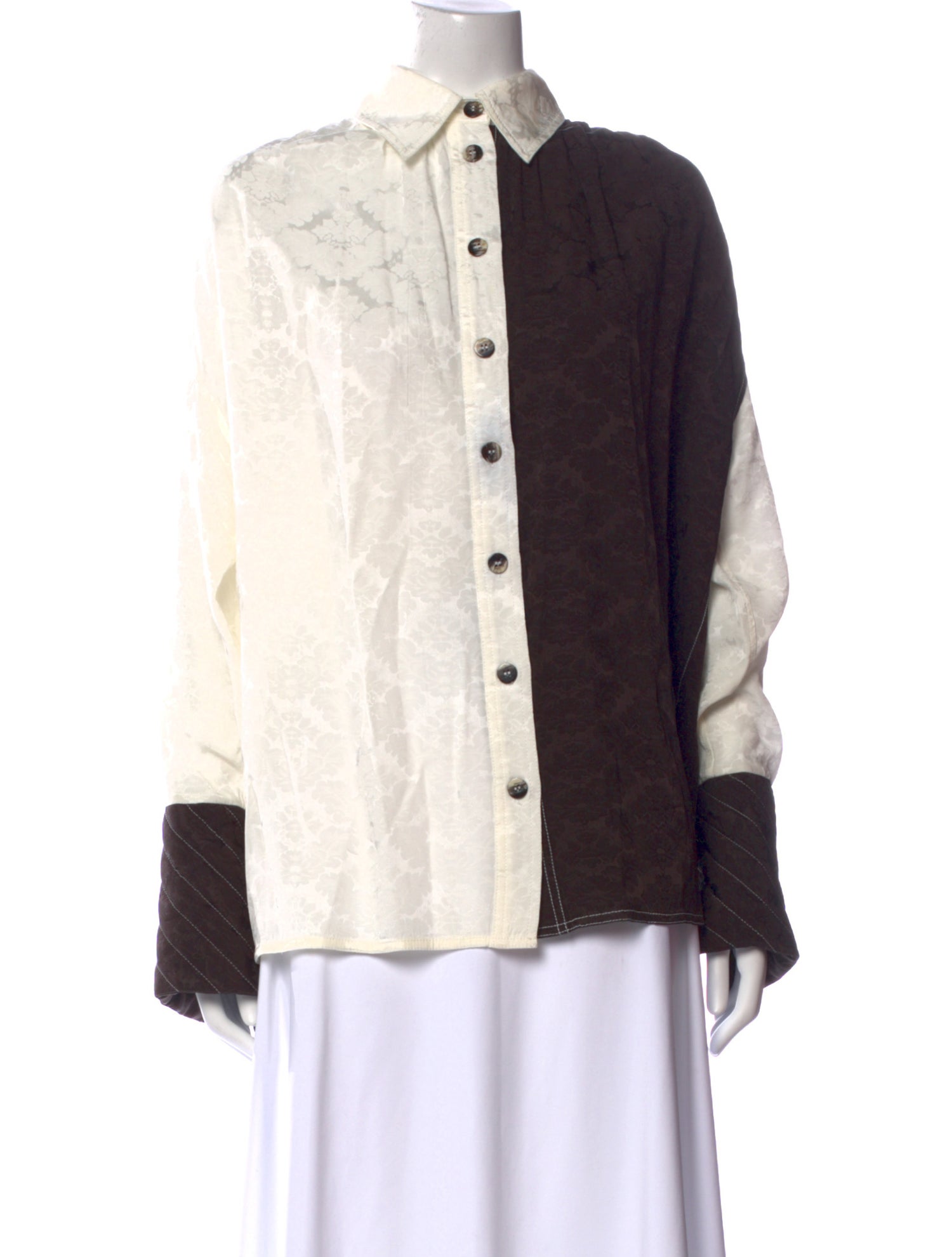 Ganni Colorblock Pattern Long Sleeve Button-Up Top