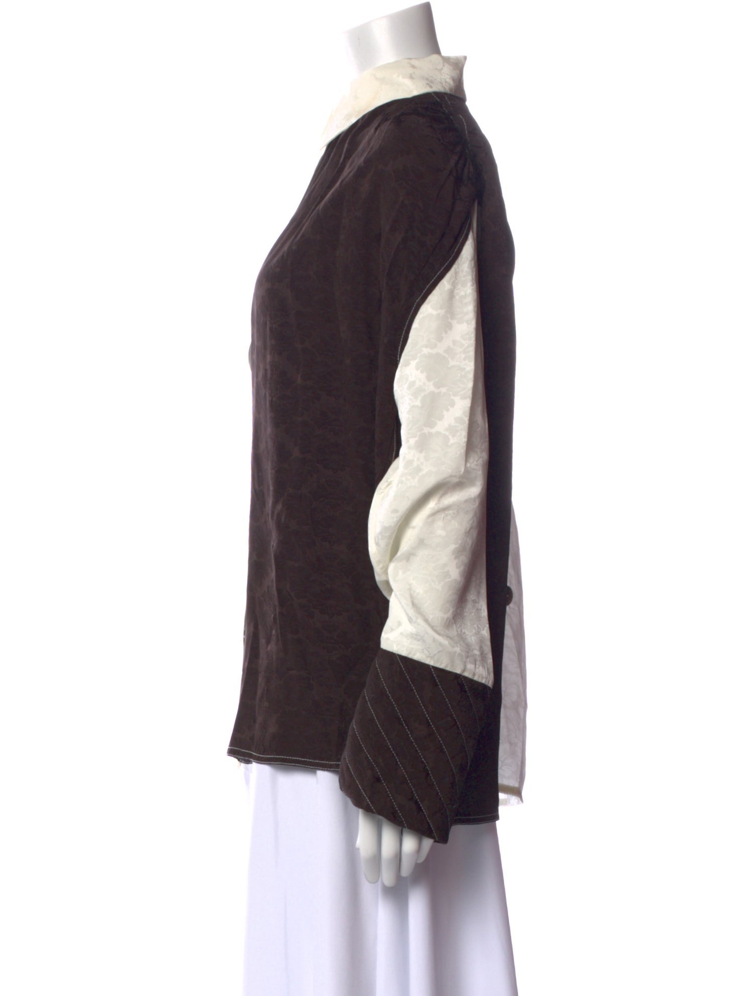 Ganni Colorblock Pattern Long Sleeve Button-Up Top