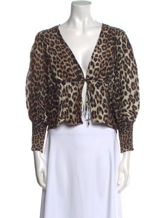 Ganni Linen Animal Print Crop Top