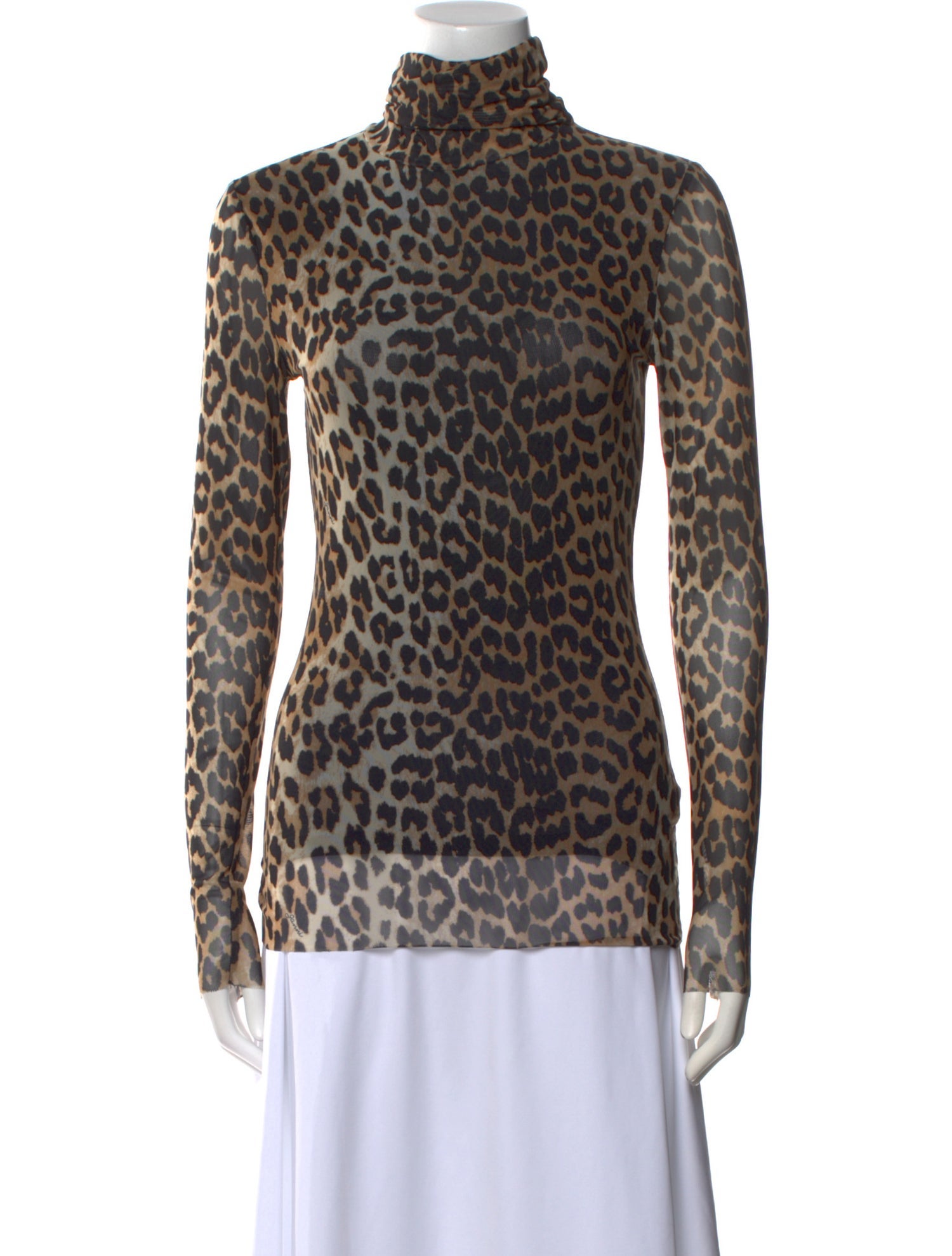 Ganni Animal Print Turtleneck Top
