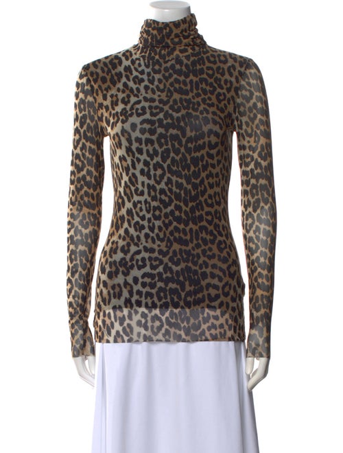 Ganni Animal Print Turtleneck Top