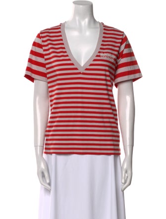 Ganni Striped V-Neck T-Shirt