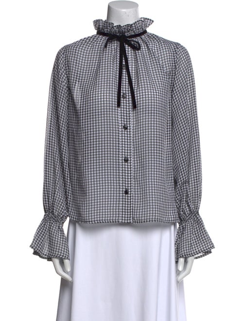 Ganni Plaid Print Mock Neck Blouse