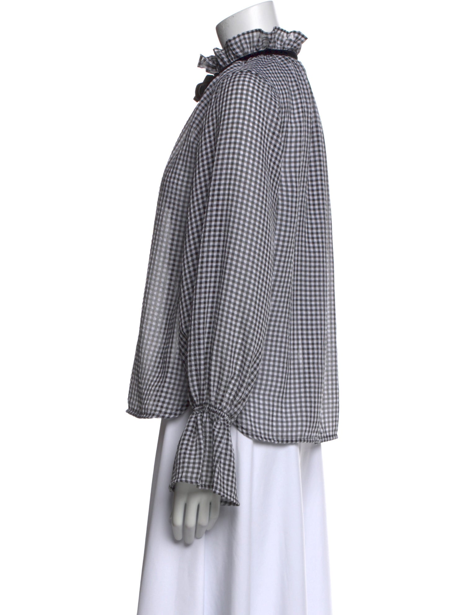 Ganni Plaid Print Mock Neck Blouse