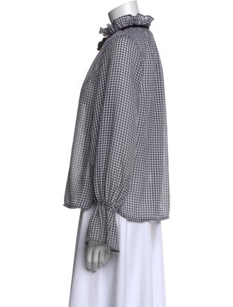 Ganni Plaid Print Mock Neck Blouse