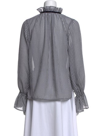 Ganni Plaid Print Mock Neck Blouse