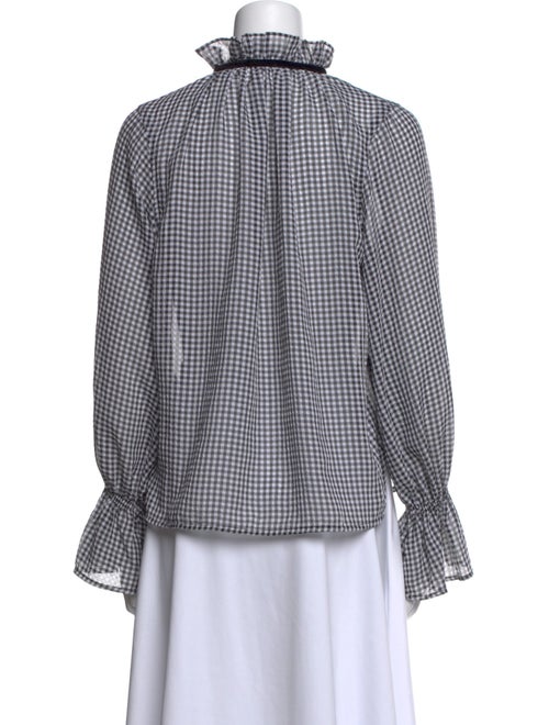 Ganni Plaid Print Mock Neck Blouse
