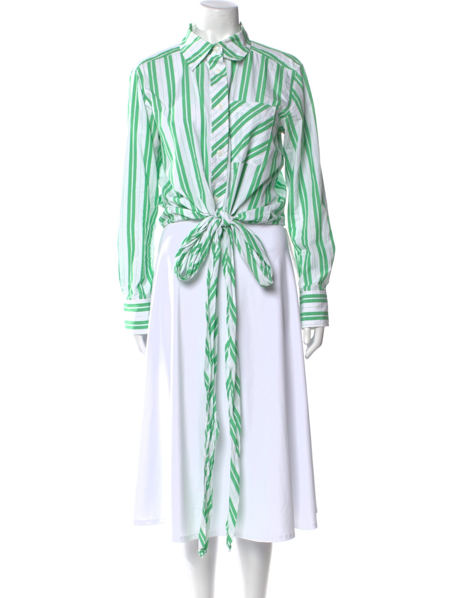 Ganni Striped Mock Neck Button-Up Top