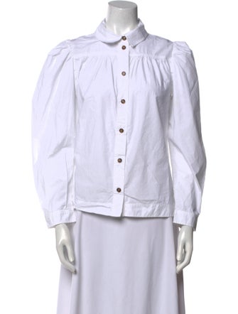 Ganni Three-Quarter Sleeve Button-Up Top