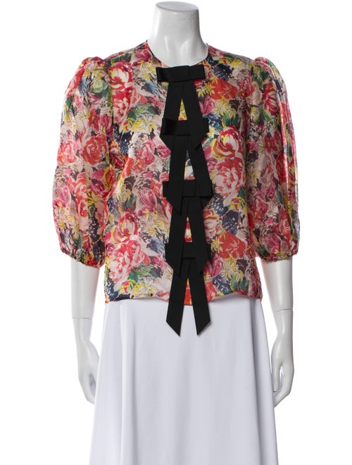 Ganni Silk Floral Print Crop Top