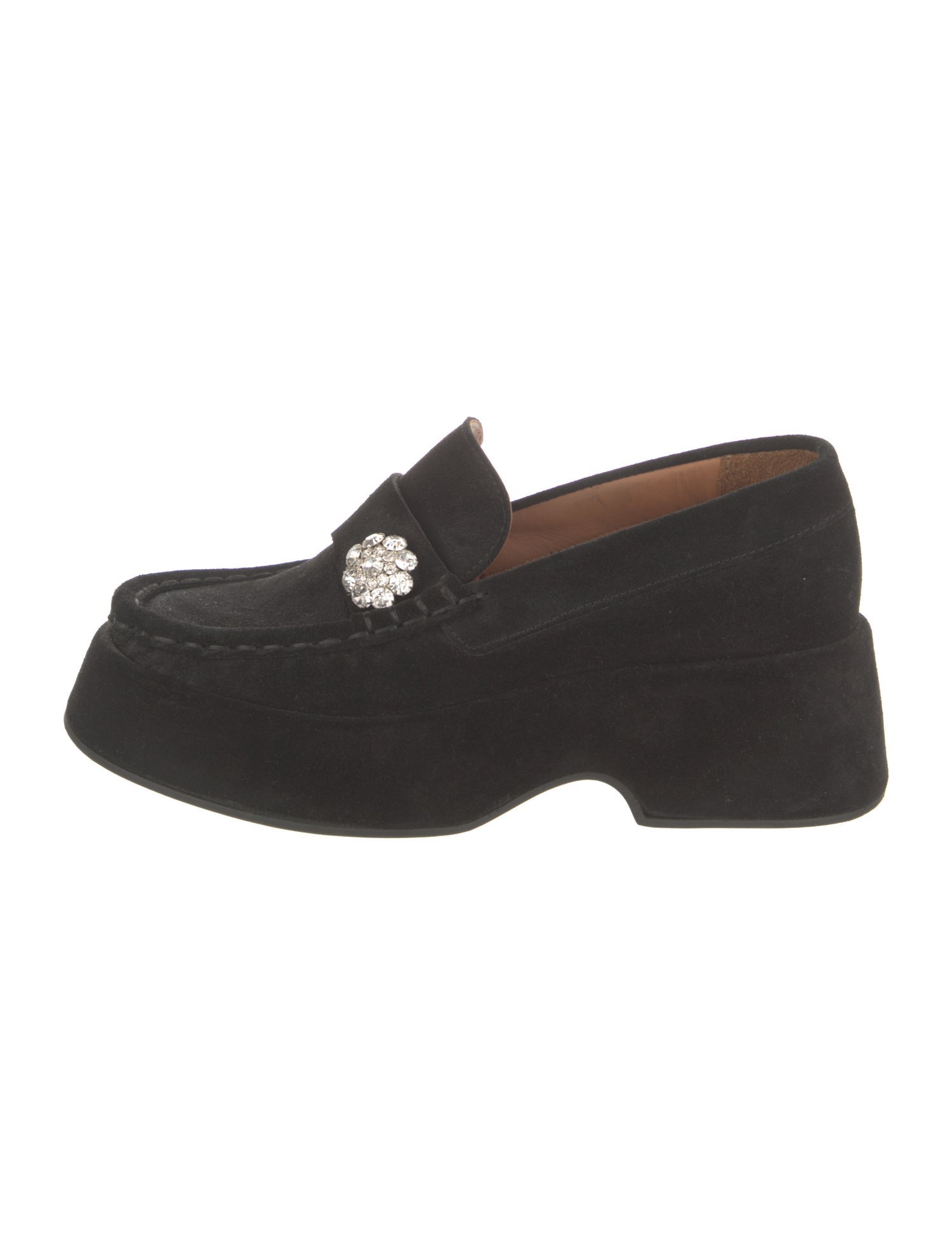 Ganni Suede Crystal Embellishments Loafers
