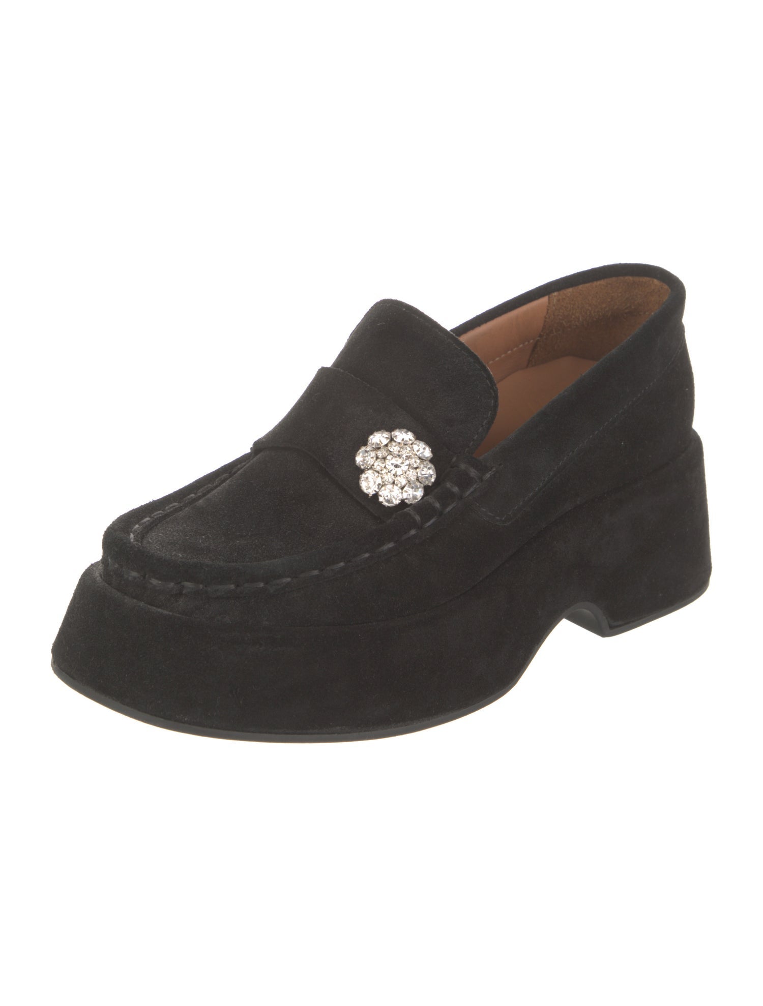 Ganni Suede Crystal Embellishments Loafers