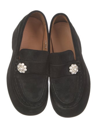 Ganni Suede Crystal Embellishments Loafers