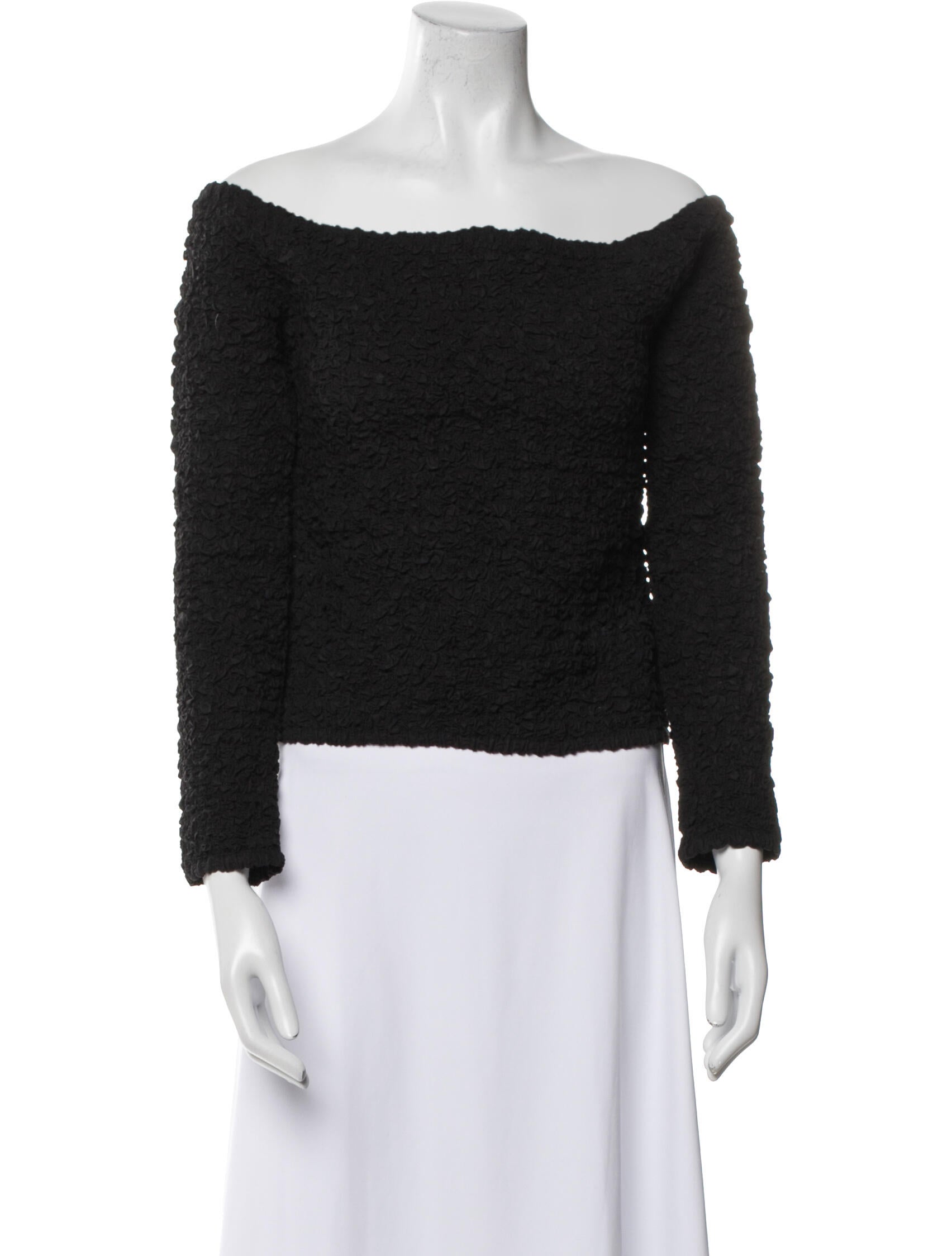 Ganni Off-The-Shoulder Three-Quarter Sleeve Crop Top