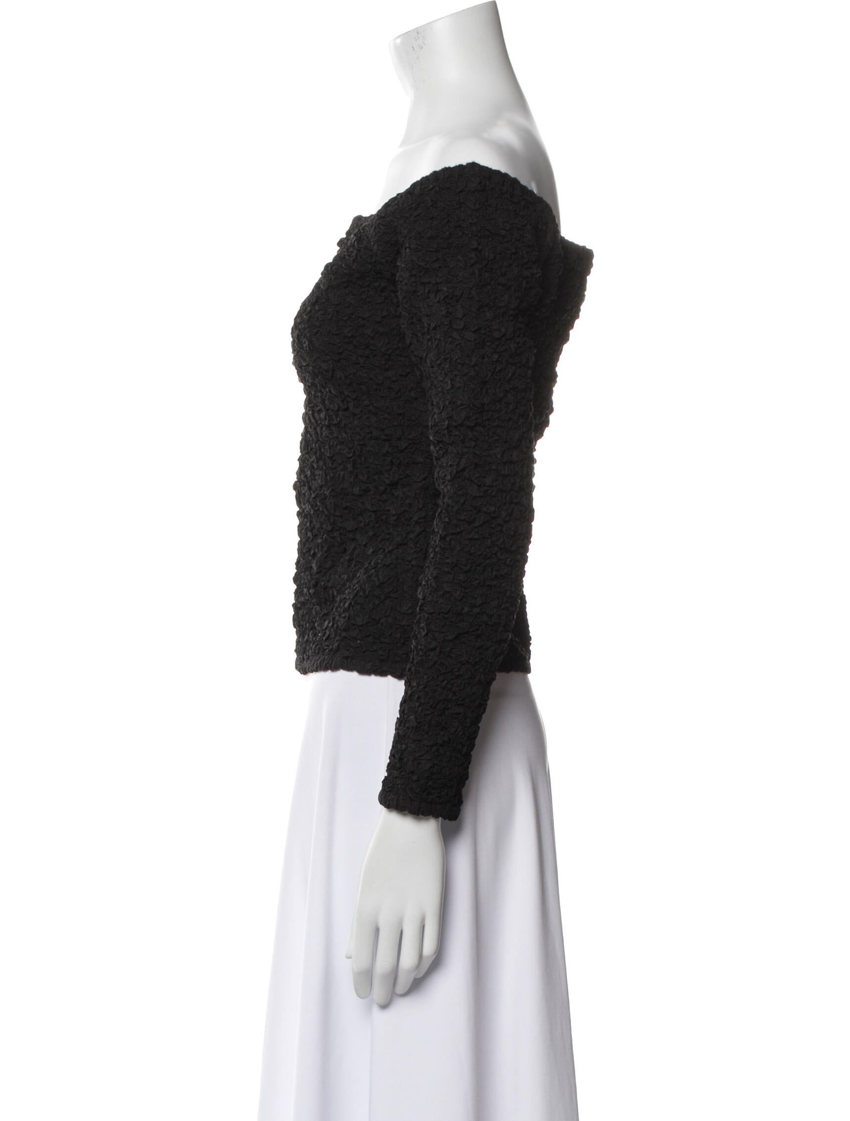 Ganni Off-The-Shoulder Three-Quarter Sleeve Crop Top