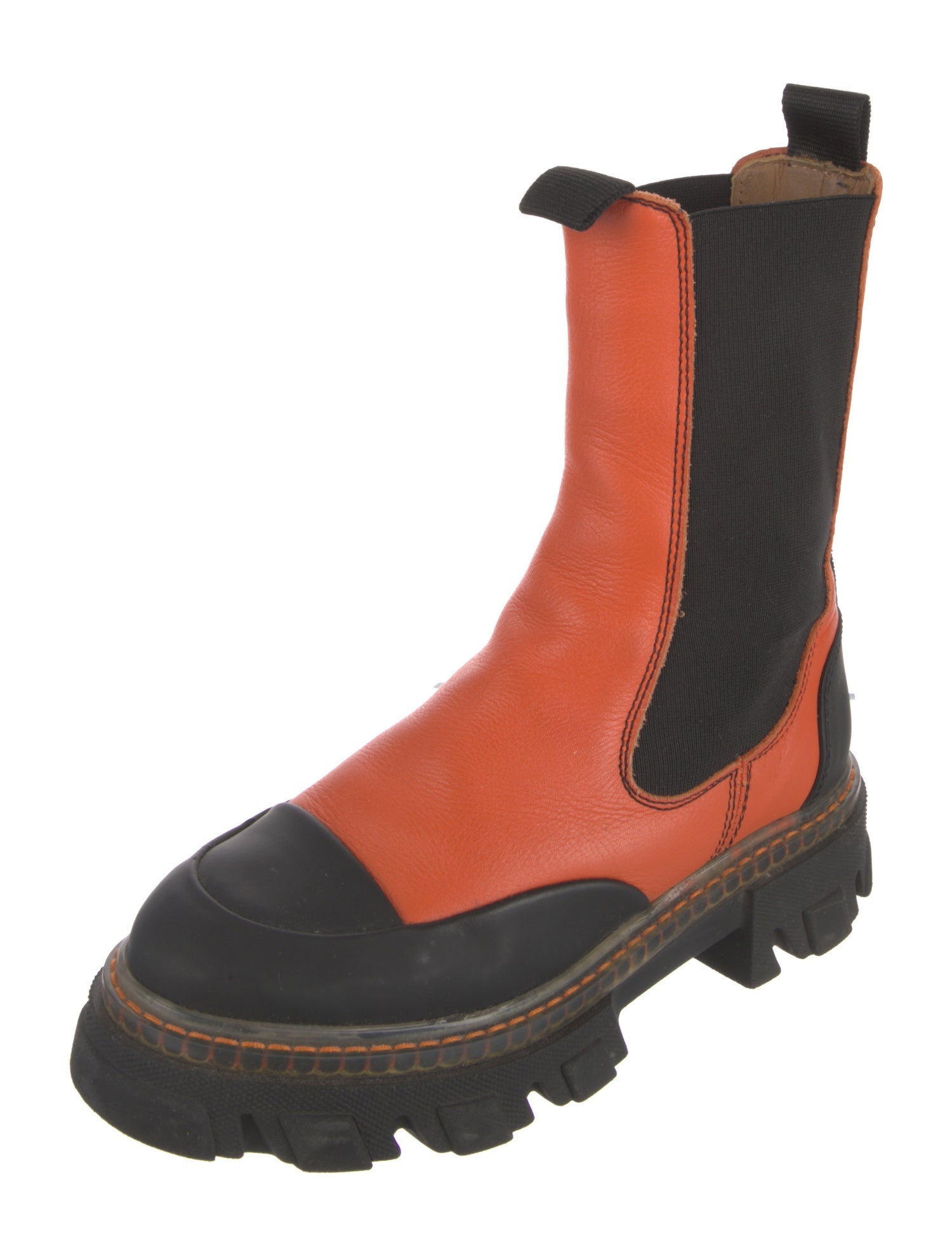 Ganni Leather Colorblock Pattern Chelsea Boots