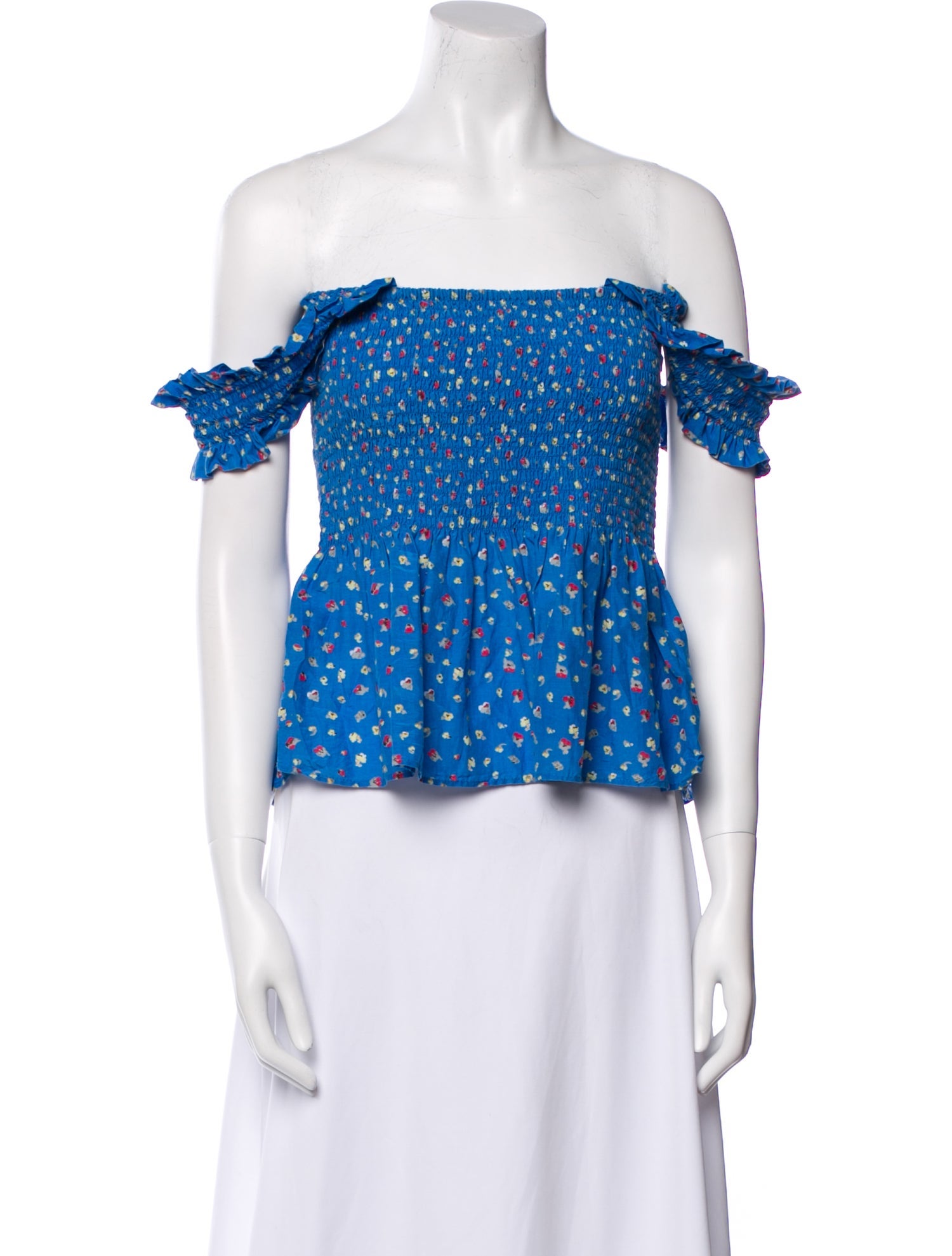 Ganni Floral Print Off-The-Shoulder Crop Top