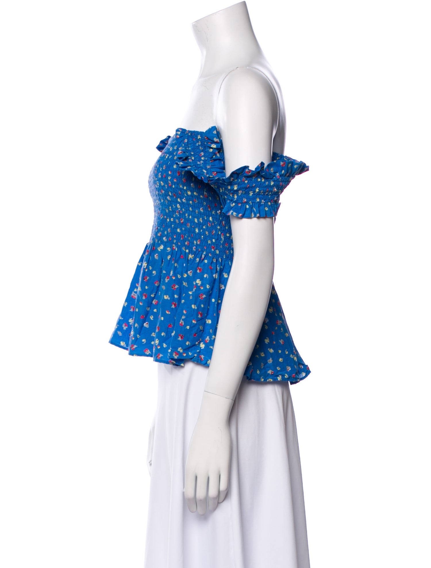 Ganni Floral Print Off-The-Shoulder Crop Top