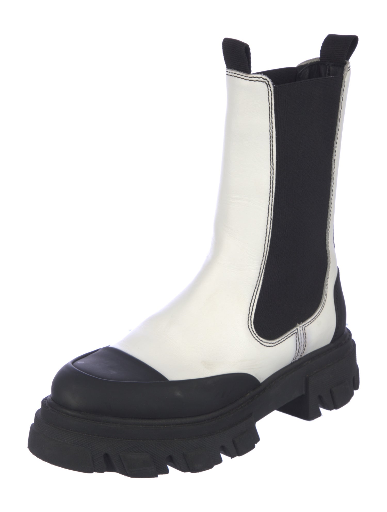 Ganni Leather Colorblock Pattern Chelsea Boots