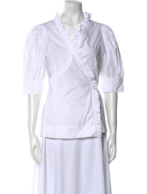 Ganni V-Neck Three-Quarter Sleeve Button-Up Top