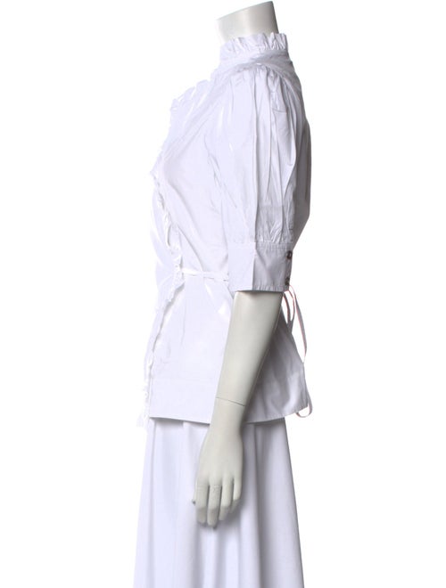 Ganni V-Neck Three-Quarter Sleeve Button-Up Top