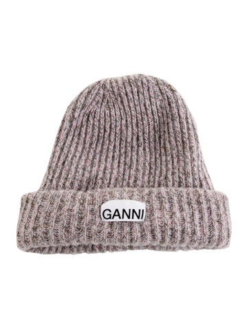 Ganni Hats Purple Knit Beanie