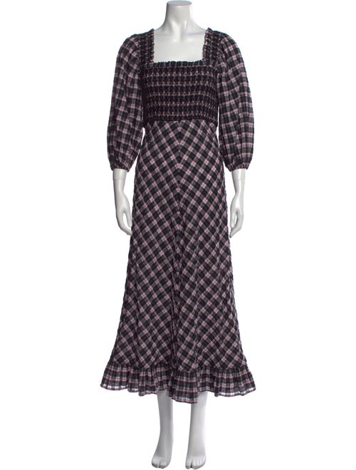 Ganni Plaid Print Long Dress