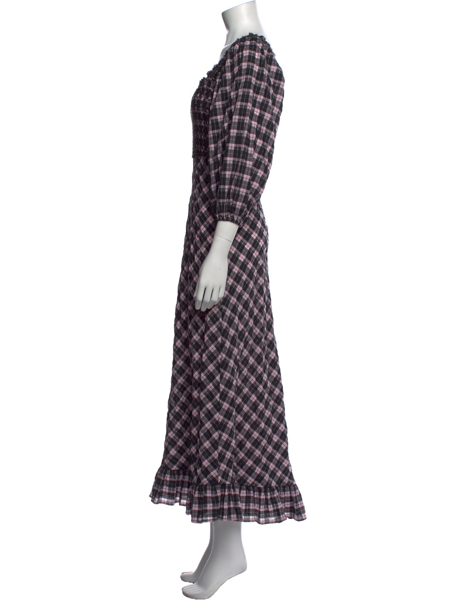 Ganni Plaid Print Long Dress