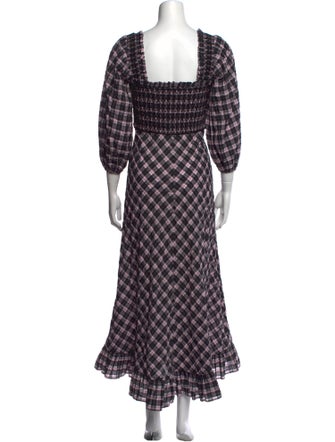 Ganni Plaid Print Long Dress