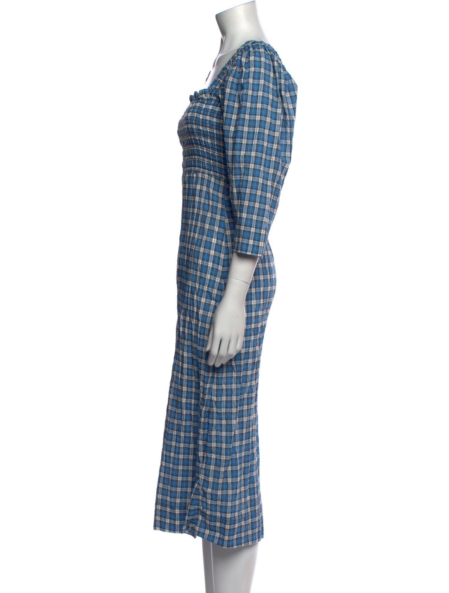 Ganni Plaid Print Long Dress