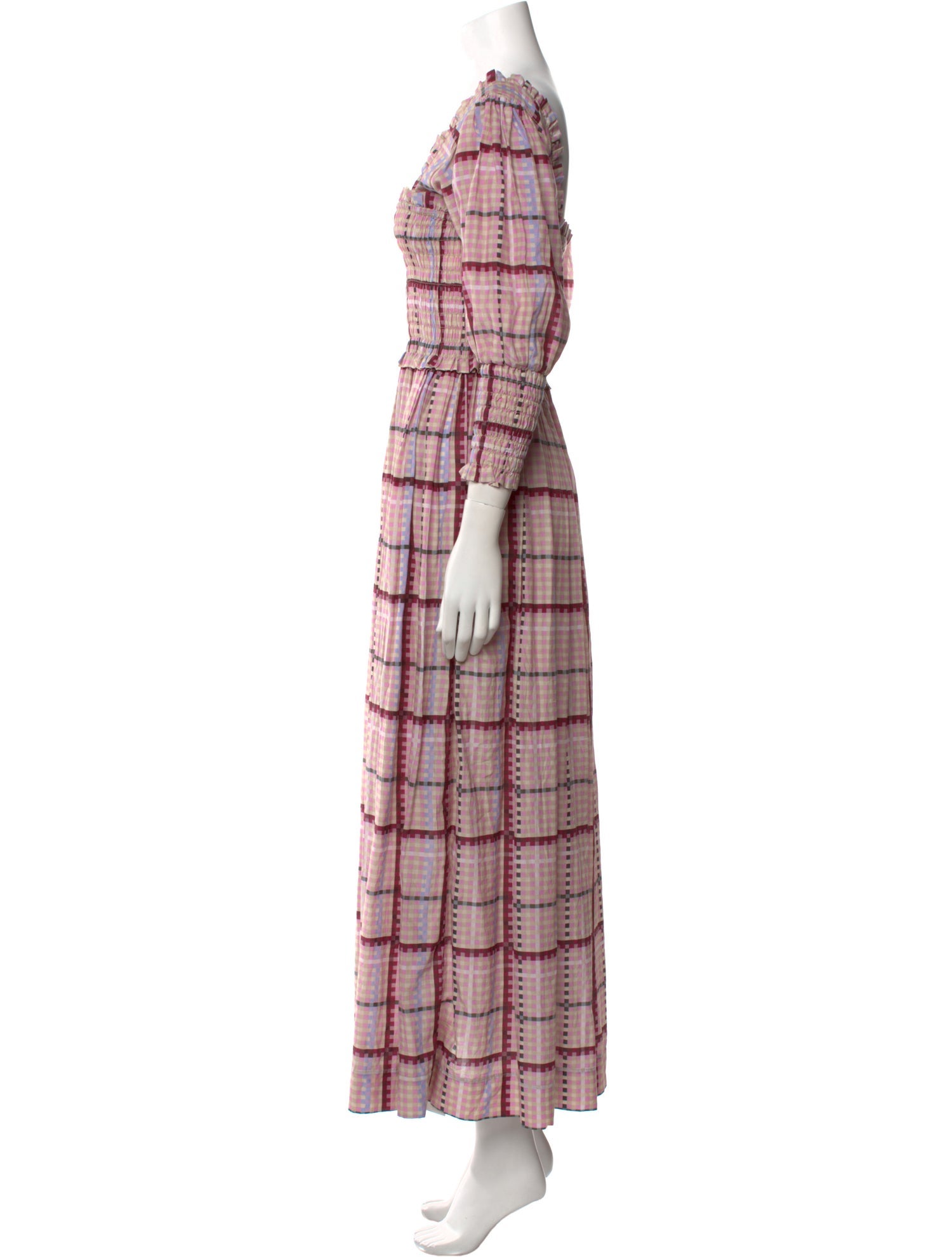 Ganni Plaid Print Long Dress