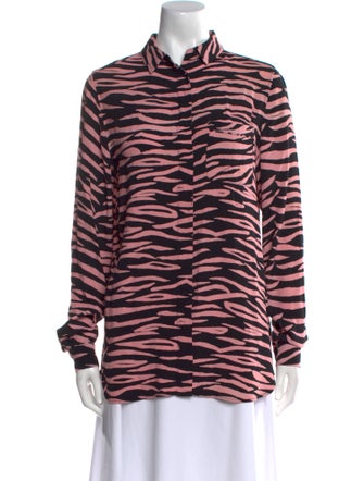 Ganni Animal Print Long Sleeve Button-Up Top