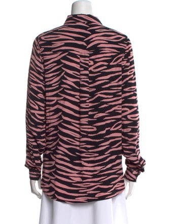 Ganni Animal Print Long Sleeve Button-Up Top